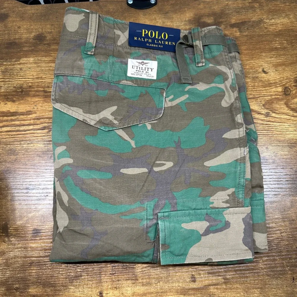 NEW Polo Ralph Lauren Mens Camo Cargo Shorts Classic Fit Surplus Chino Green 48